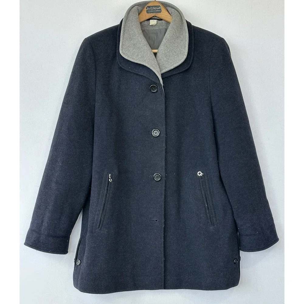 Woolmark Wool Blue Coat Mid Length Women's XL